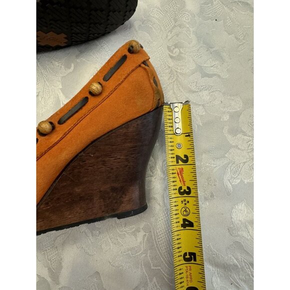 Sam Edelman Size 6M Angelina Moccasin Wedge Shoe Orange Fringe Suede - Picture 12 of 16